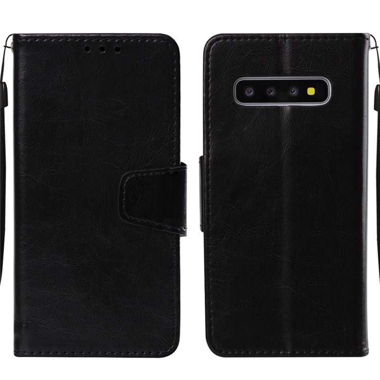 Retro Style PU Leather Magnetic Wallet Stand Cover for Samsung Galaxy S10 Plus - Black-3