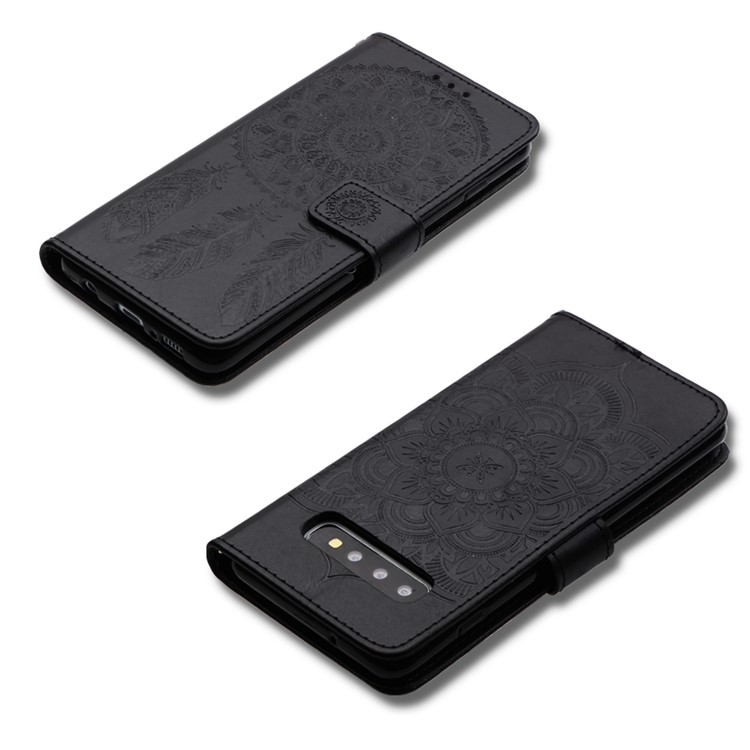 For Samsung Galaxy S10 Imprint Dream Catcher Leather Wallet Case - Black-6