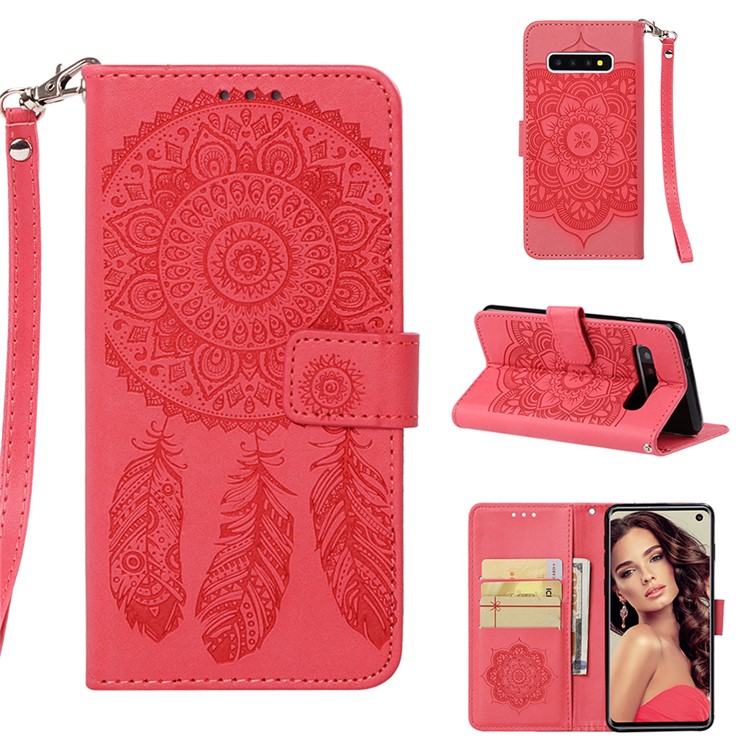

Для Samsung Galaxy S10 Отпечаток Dream Catcher Кожаный Чехол Кошелек - Красный, Galaxy S10