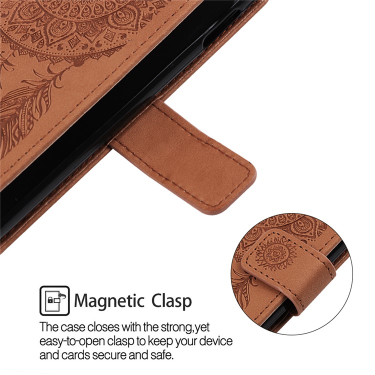 For Samsung Galaxy S10 Plus Imprint Dream Catcher Leather Stand Flip Cover - Brown-7