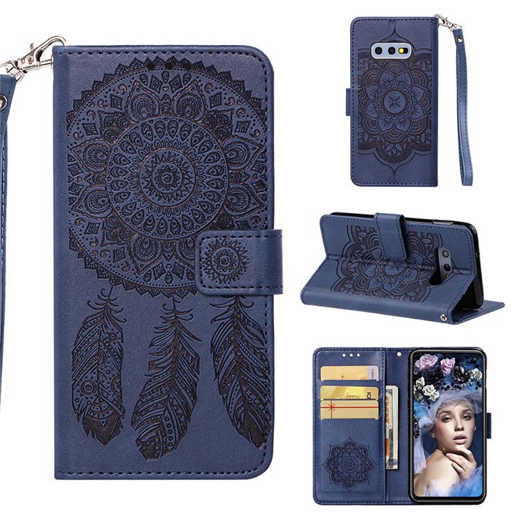 

For Samsung Galaxy S10e Imprint Dream Catcher Leather Wallet Protective Shell - Blue, Galaxy S10e