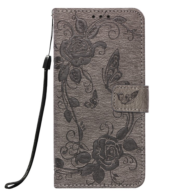 Imprint Butterfly Rose Flower Leather Wallet Mobile Cover for Samsung Galaxy S10e - Grey-2