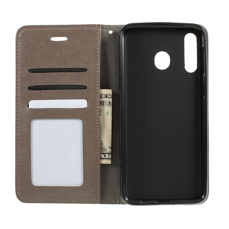 Imprint Cat and Fish Bone Wallet Leather Case with Strap for Samsung Galaxy M30 - Grey-8