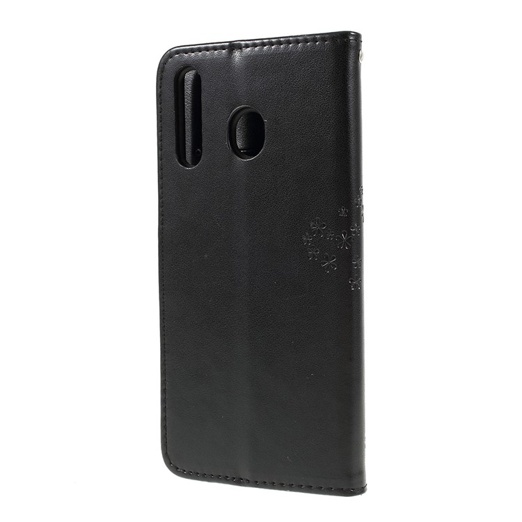 Imprint Tree Owl Magnetic Wallet PU Leather Cover with Stand for Samsung Galaxy M30 - Black-2
