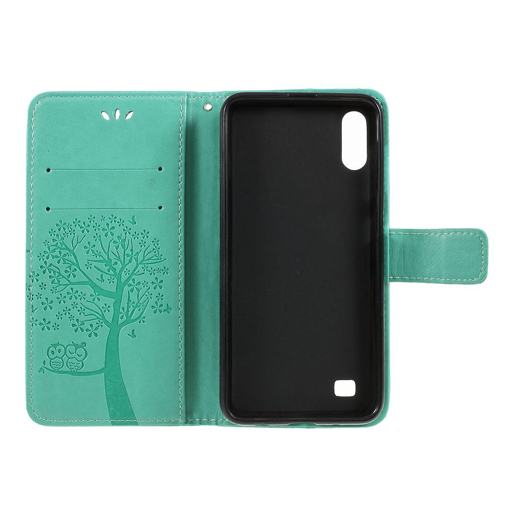 Tampa Magnética Do Couro Do Plutônio Da Carteira Da Coruja Da Árvore Da Impressão Com Suporte Para A Galáxia A10 De Samsung - Verde-4