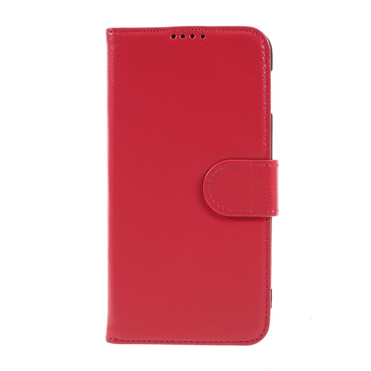 Litchi Skin Genuine Leather Magnetic Wallet Case for Samsung Galaxy S10e - Red-3