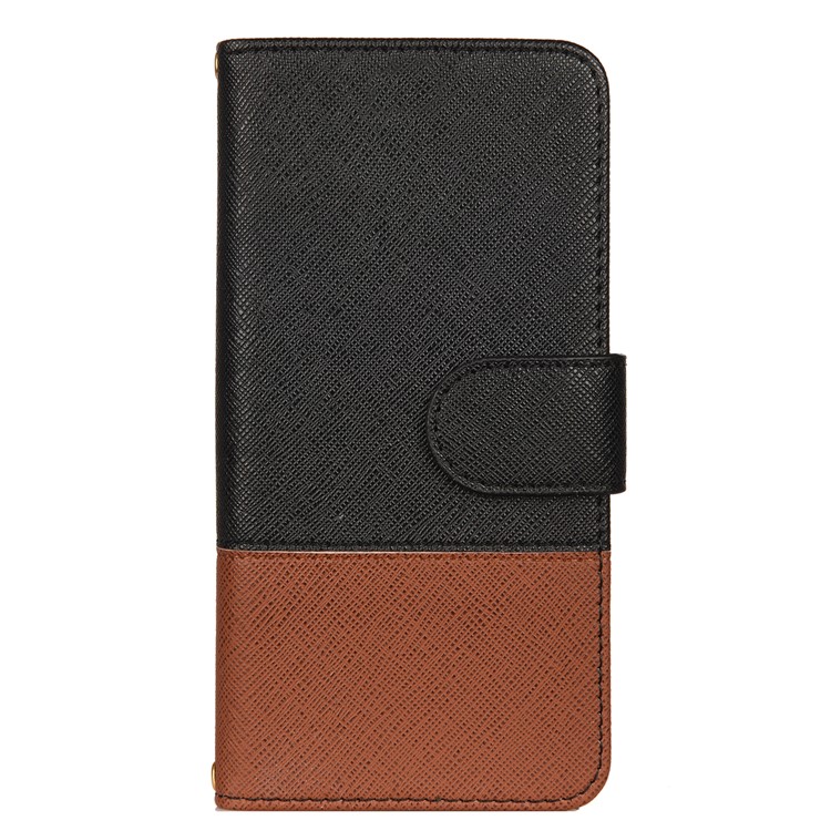 

For Samsung Galaxy M10 PU Leather Wallet Phone Cover [Contrast Color] [Cross Texture] - Black, Galaxy M10