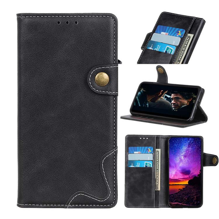 S-shape Textured Leather Wallet Case for Samsung Galaxy M30 / A40S - Black-1