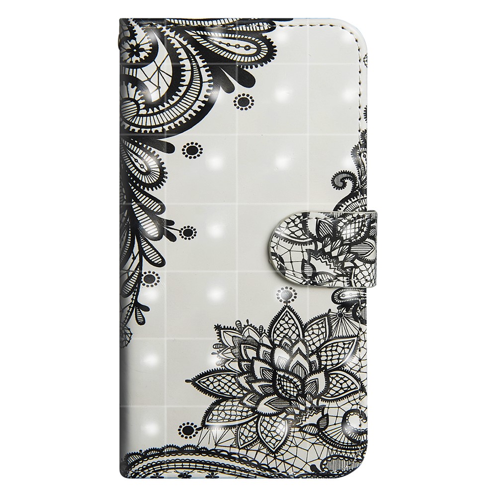 Light Spot Decor Patterned Leather Wallet Case for Samsung Galaxy A50 - Black Flower-2