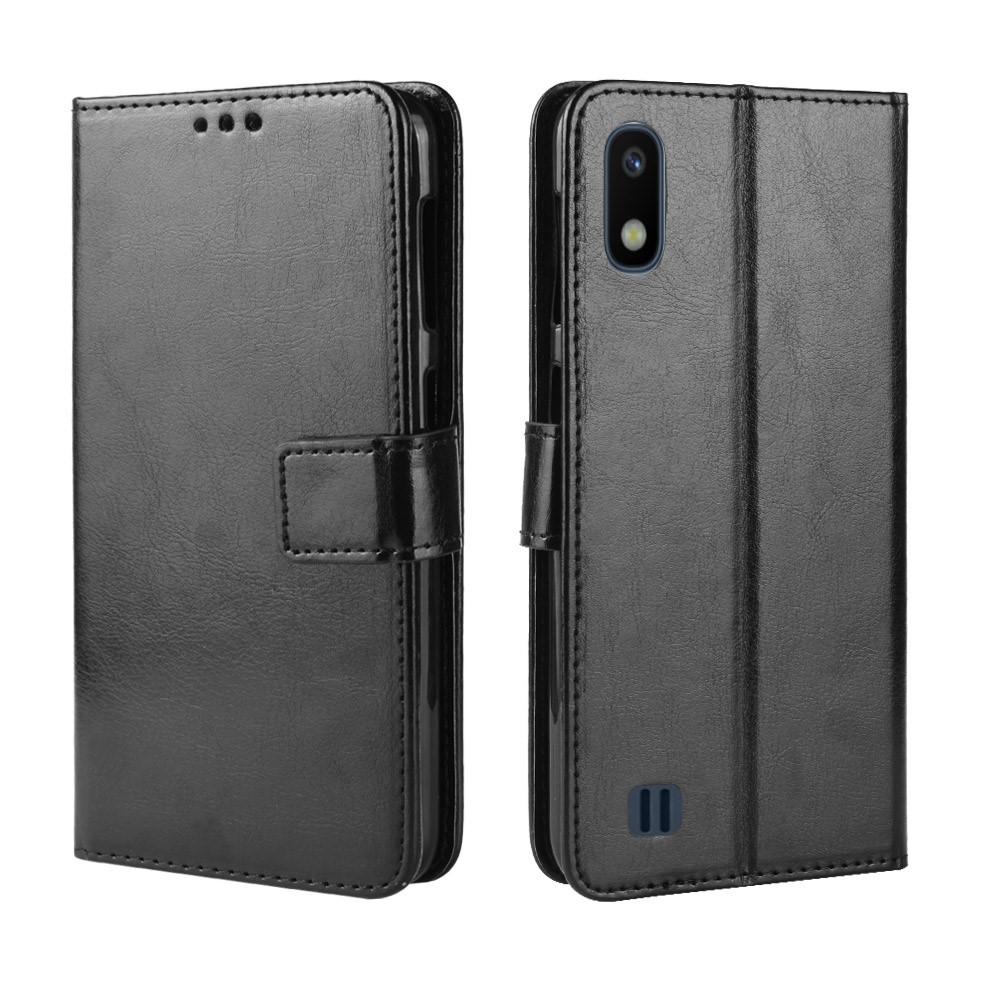 Tapa de Billetera de Cuero de Caballo Loco Con Correa Para Samsung Galaxy A10 - Negro