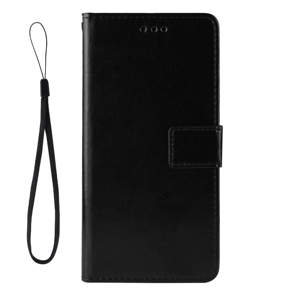 Couvercle de Portefeuille en Cuir Crazy Horse Avec Sangle Pour Samsung Galaxy A10 - le Noir