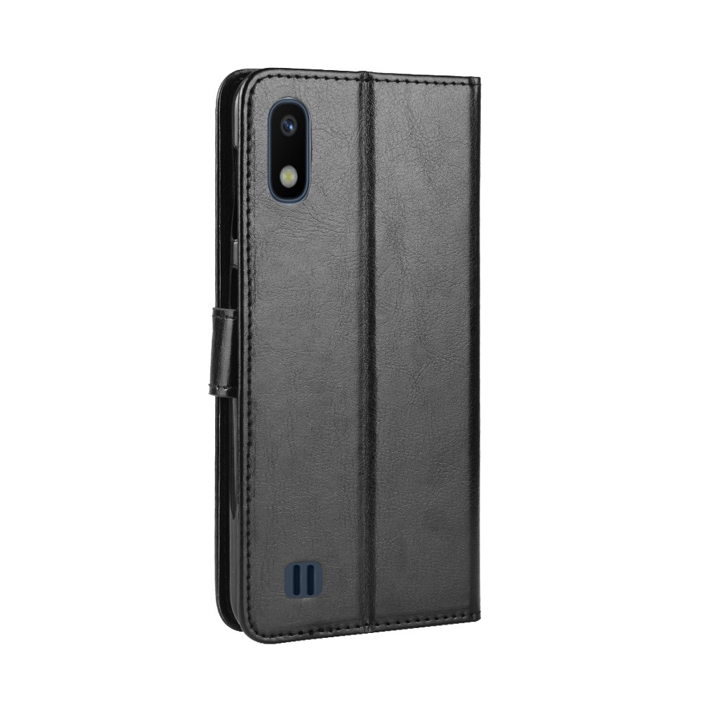 Copertura Del Portafoglio in Pelle di Cavallo Pazzo Con Cinturino Per Samsung Galaxy A10 - Nero