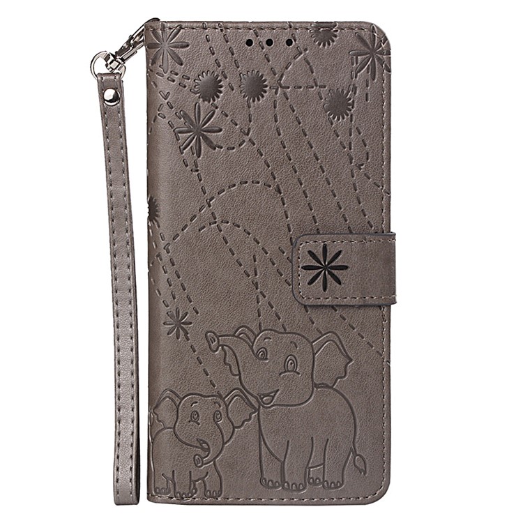 Imprinted Elephant Pattern Leather Wallet Protection Case for Samsung Galaxy M10 - Grey-2