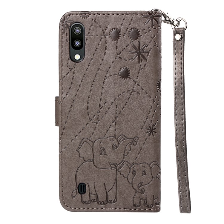 Imprinted Elephant Pattern Leather Wallet Protection Case for Samsung Galaxy M10 - Grey-3