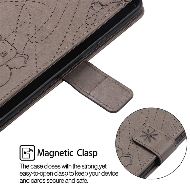 Imprinted Elephant Pattern Leather Wallet Protection Case for Samsung Galaxy M10 - Grey-5