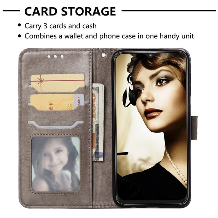 Imprinted Elephant Pattern Leather Wallet Protection Case for Samsung Galaxy M10 - Grey-6