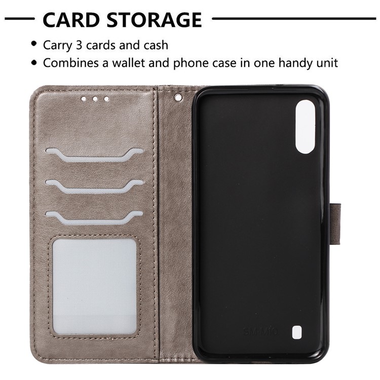 Imprinted Elephant Pattern Leather Wallet Protection Case for Samsung Galaxy M10 - Grey-7