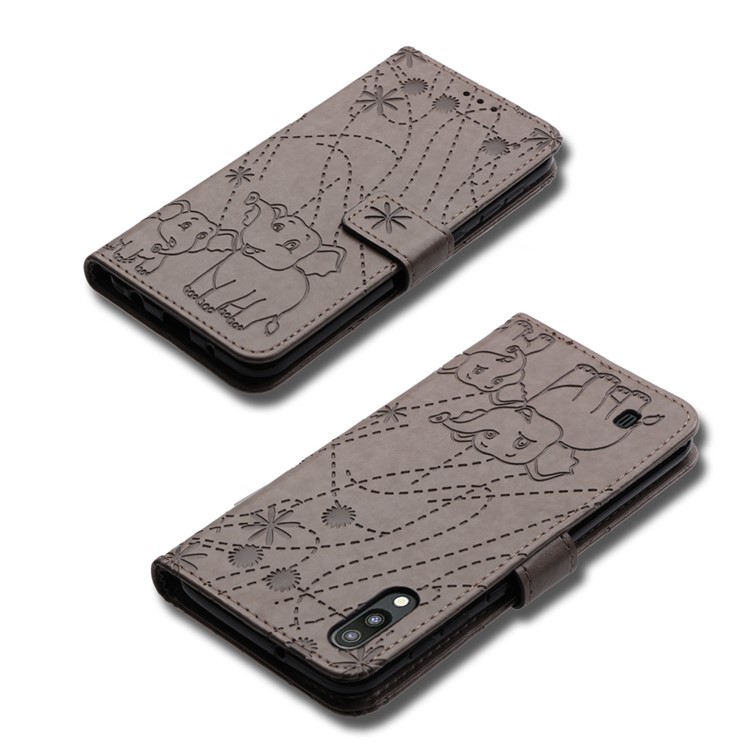 Imprinted Elephant Pattern Leather Wallet Protection Case for Samsung Galaxy M10 - Grey-8