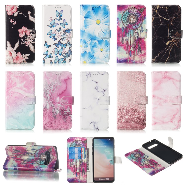 Pattern Printing Wallet Stand PU Leather Case for Samsung Galaxy S10 - Pretty Flower-9