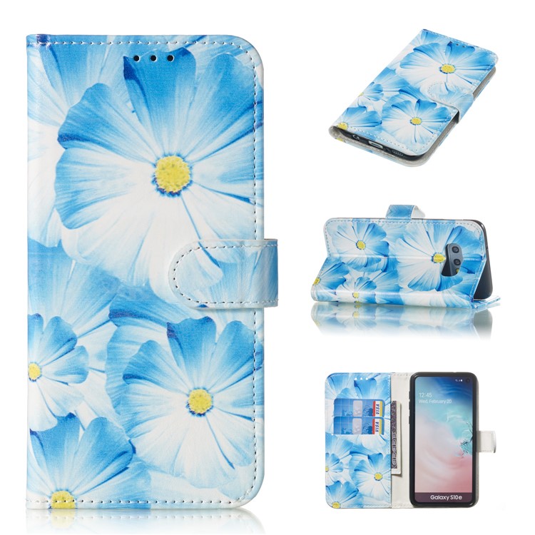 

Pattern Printing Leather Wallet Case for Samsung Galaxy S10e - Blue Flower, Galaxy S10e