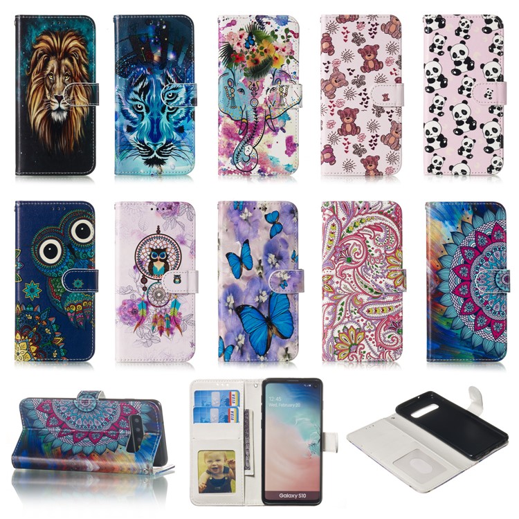 For Samsung Galaxy S10 Embossment Patterned Leather Wallet Phone Cover - Pandas-9