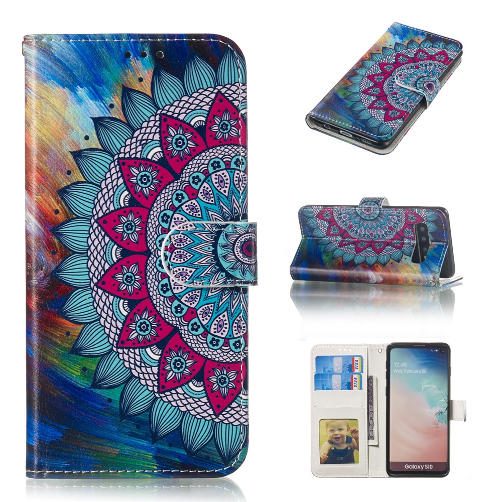 Para Samsung Galaxy S10 Embossment Modelado Couro Carteira Telefone Capa - Flor Mandala-1