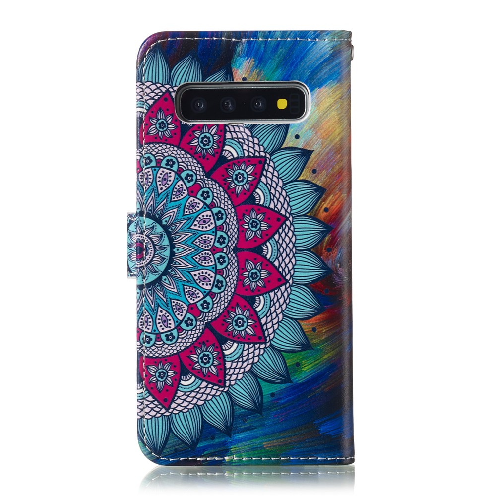 Para Samsung Galaxy S10, Cobertura da Carteira de Couro Estampada - Flor Mandala-3