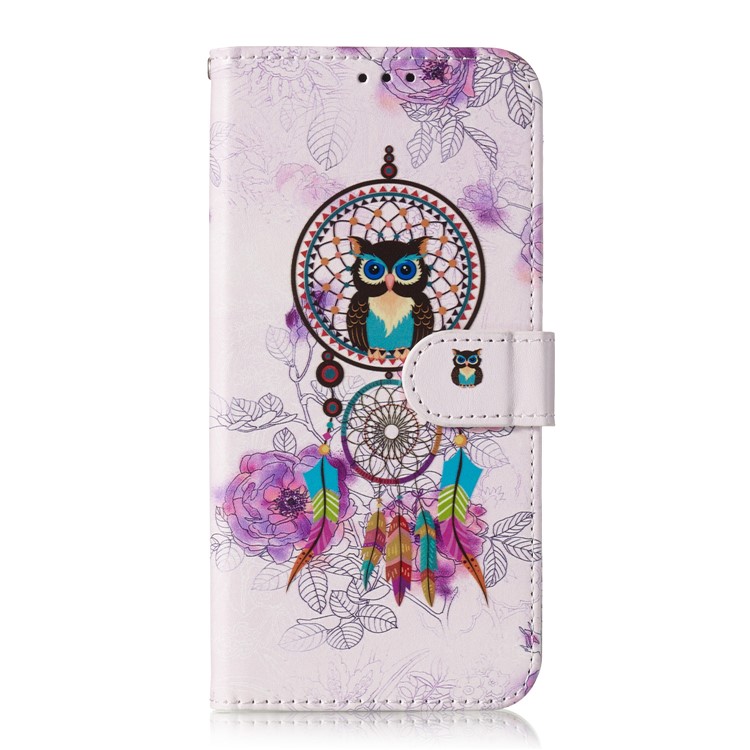 For Samsung Galaxy S10e Embossed Patterned Leather Wallet Flip Casing - Owl and Dream Catcher-2