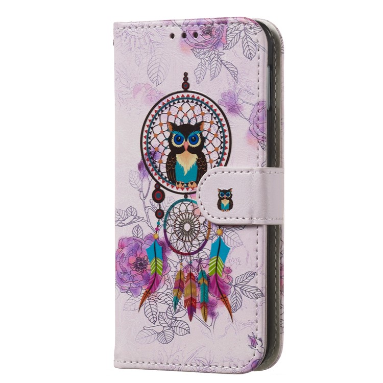 For Samsung Galaxy S10e Embossed Patterned Leather Wallet Flip Casing - Owl and Dream Catcher-4