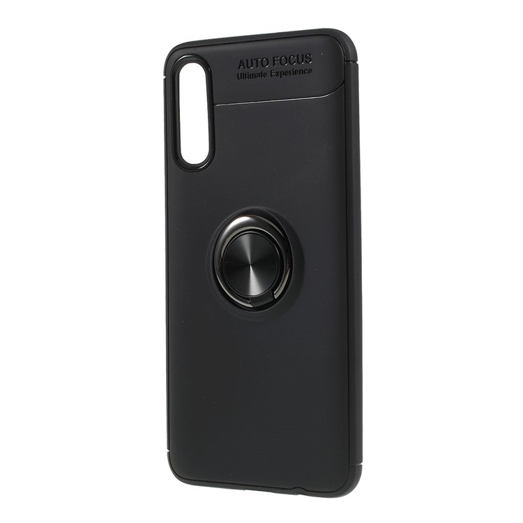 Finger Ring Kickstand TPU Case (Built-in Magnetic Metal Sheet) for Samsung Galaxy A70 - All Black-2