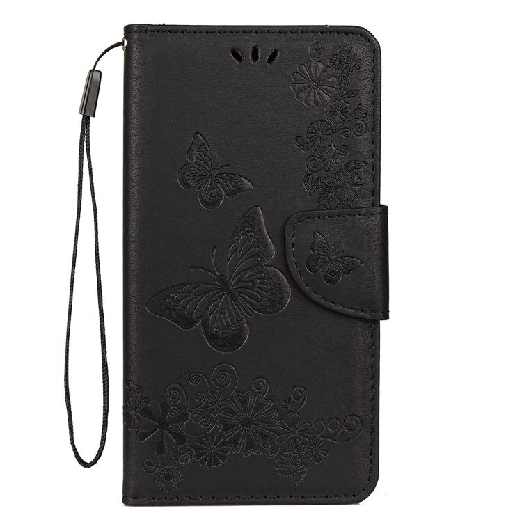 Imprint Butterfly Flowers Folio Leather Stand Cover for Samsung Galaxy M10 - Black-2