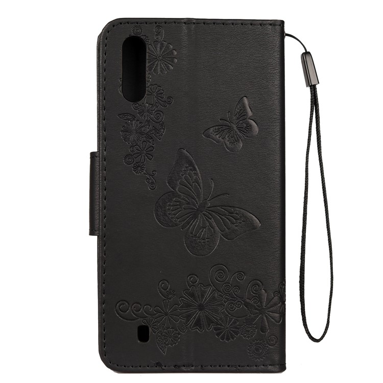 Imprint Butterfly Flowers Folio Leather Stand Cover for Samsung Galaxy M10 - Black-3