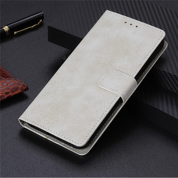 Crazy Horse Vintage Leather Wallet Flip Casing for Samsung Galaxy M30 - White-1