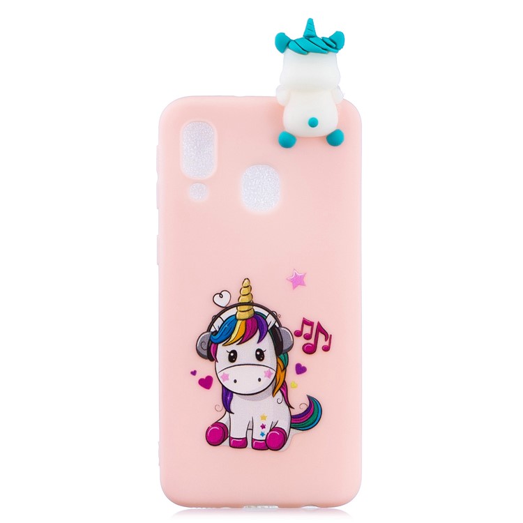 Pattern Printing TPU Gel Mobile Casing for Samsung Galaxy A40 with 3D Animal Doll - Unicorn Enjoying Music-2