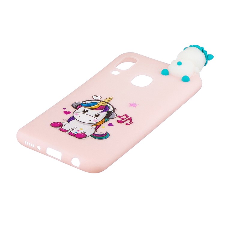 Pattern Printing TPU Gel Mobile Casing for Samsung Galaxy A40 with 3D Animal Doll - Unicorn Enjoying Music-4