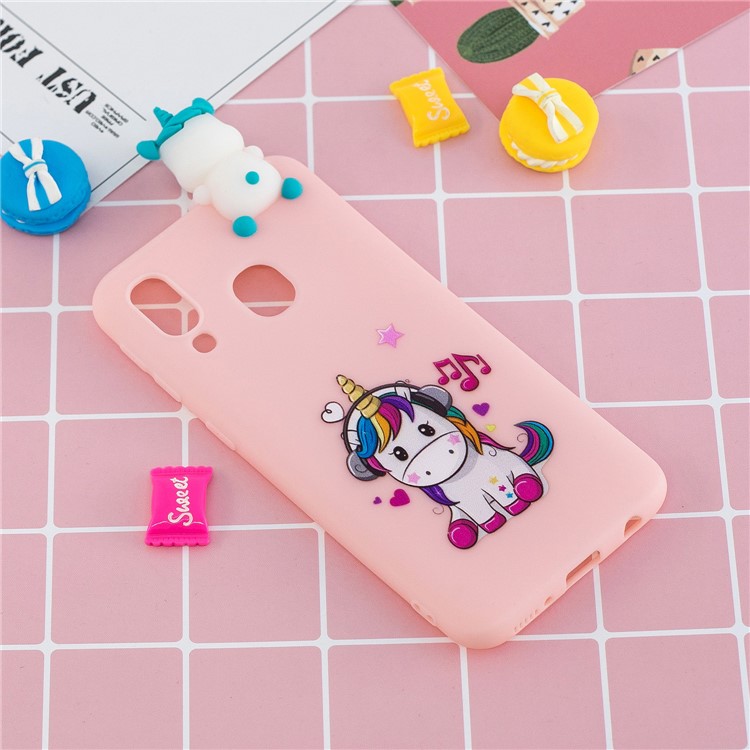 Pattern Printing TPU Gel Mobile Casing for Samsung Galaxy A40 with 3D Animal Doll - Unicorn Enjoying Music-6