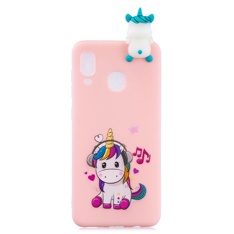 For Samsung Galaxy A30 Pattern Printing TPU Cell Phone Cover with 3D Animal Doll - Unicorn Enjoying Music-2