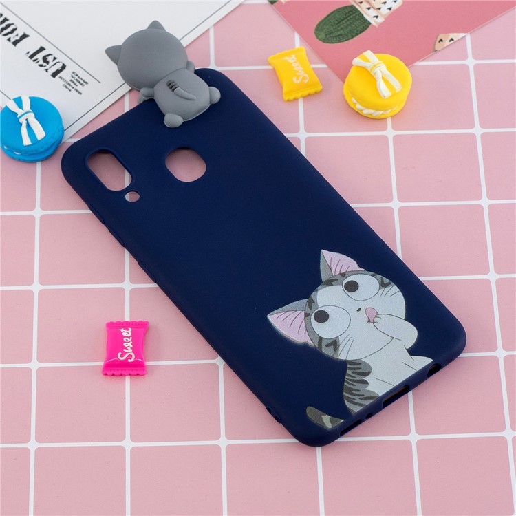 For Samsung Galaxy A30 Pattern Printing TPU Cell Phone Cover with 3D Animal Doll - Cat-6