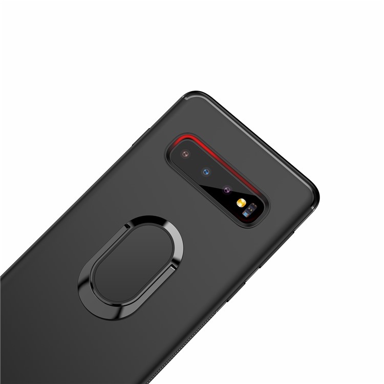 For Samsung Galaxy S10 Matte TPU Mobile Shell with Magnetic Finger Ring Kickstand - Black-12