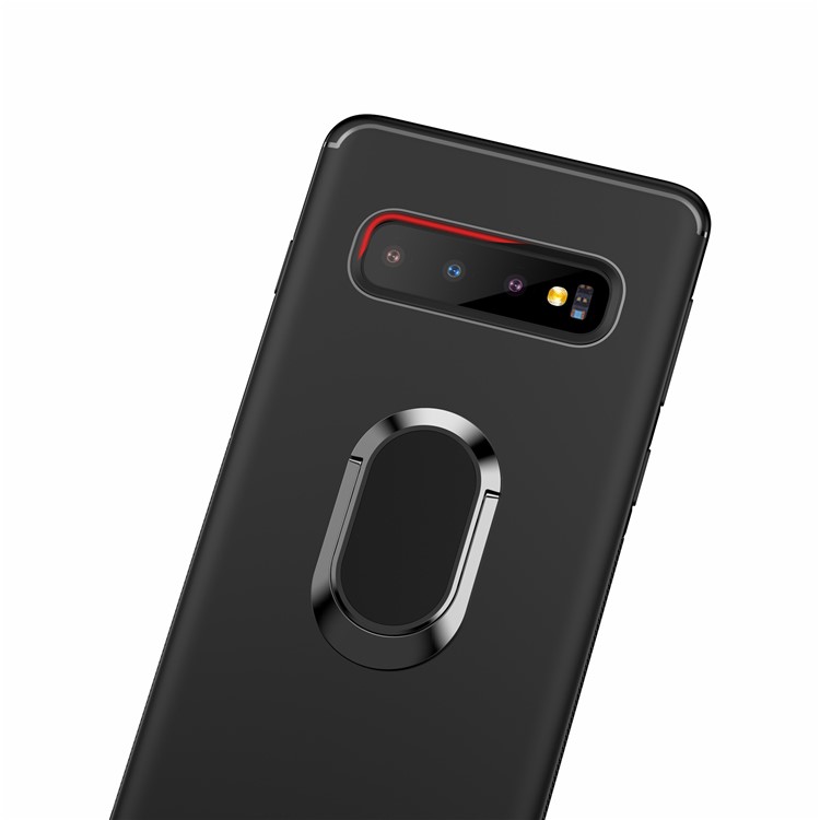 For Samsung Galaxy S10 Matte TPU Mobile Shell with Magnetic Finger Ring Kickstand - Black-7