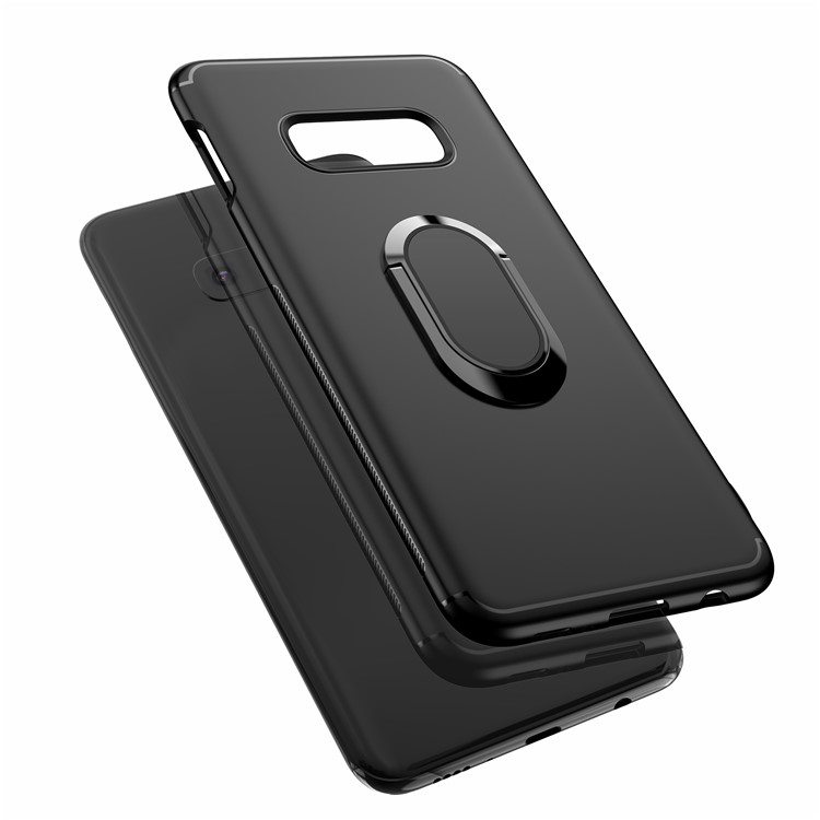 For Samsung Galaxy S10 Matte TPU Mobile Shell with Magnetic Finger Ring Kickstand - Black-9