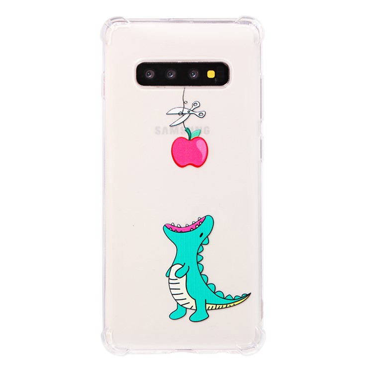 Patterned Soft TPU Shockproof Phone Case for Samsung Galaxy S10 Plus - Dinosaur Eating Apple-2