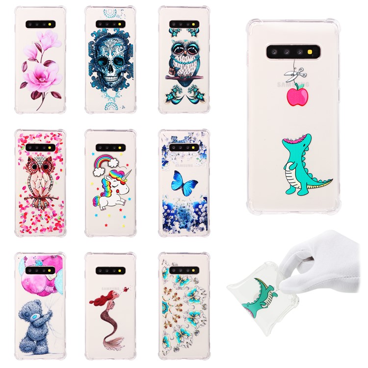 Patterned Soft TPU Shockproof Phone Case for Samsung Galaxy S10 Plus - Dinosaur Eating Apple-7