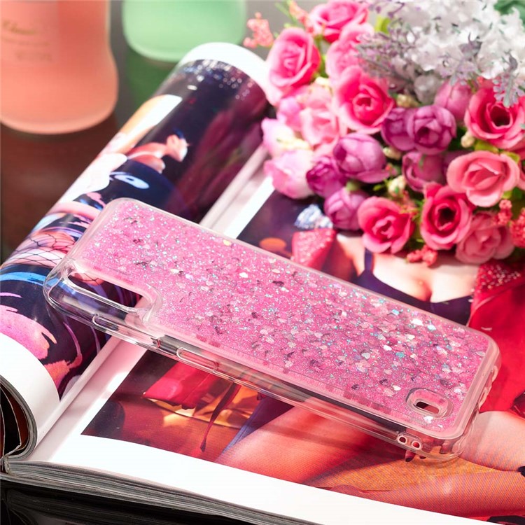 Dynamic Glitter Powder Heart Shaped Sequins TPU Shockproof Case for Samsung Galaxy M10 / A10 - Rose-7