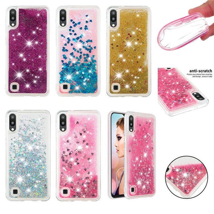 Dynamic Glitter Powder Heart Shaped Sequins TPU Shockproof Case for Samsung Galaxy M10 / A10 - Rose-8