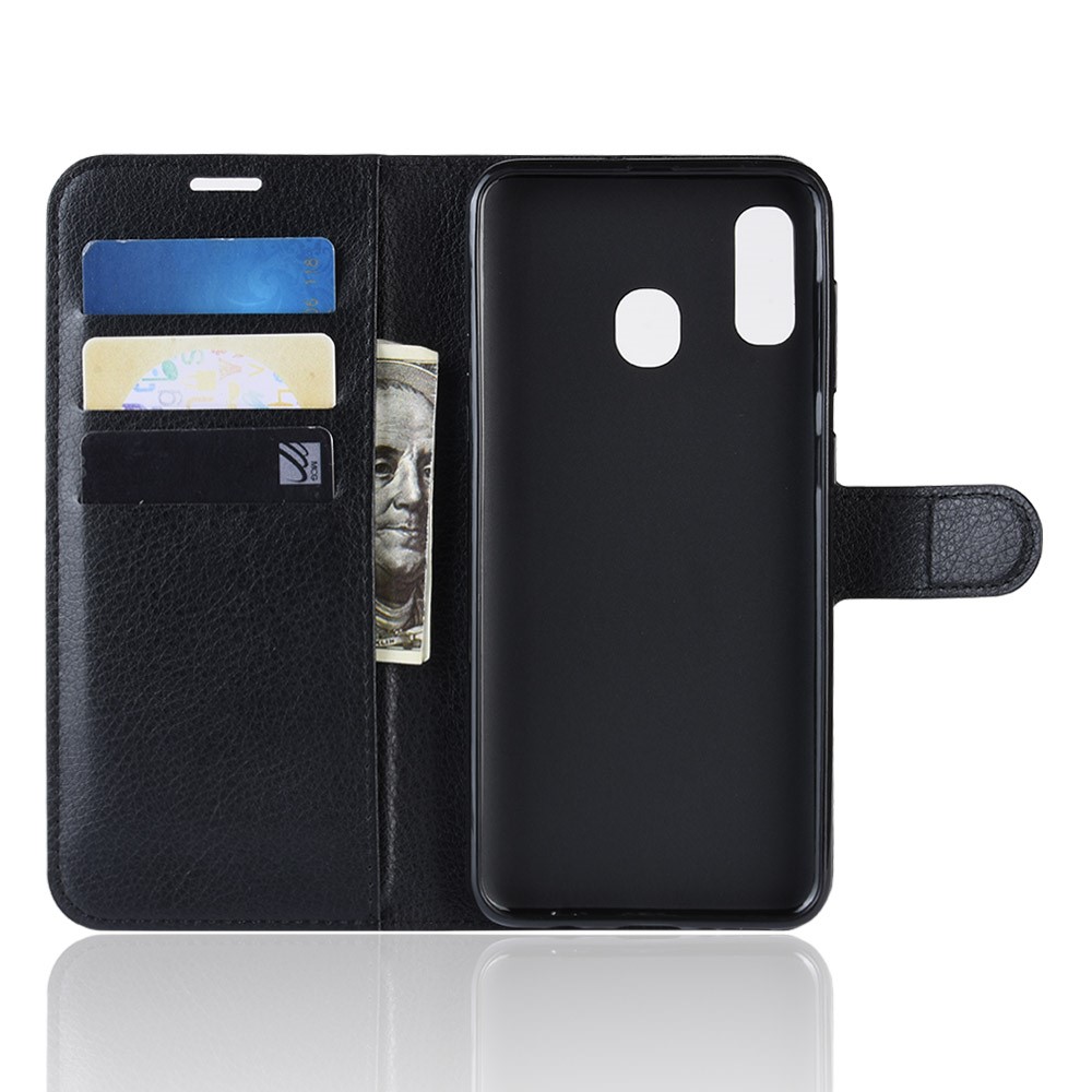 Litchi Skin PU Leather Phone Cover Shell with 3 Card Slots for Samsung Galaxy A40 - Black-3