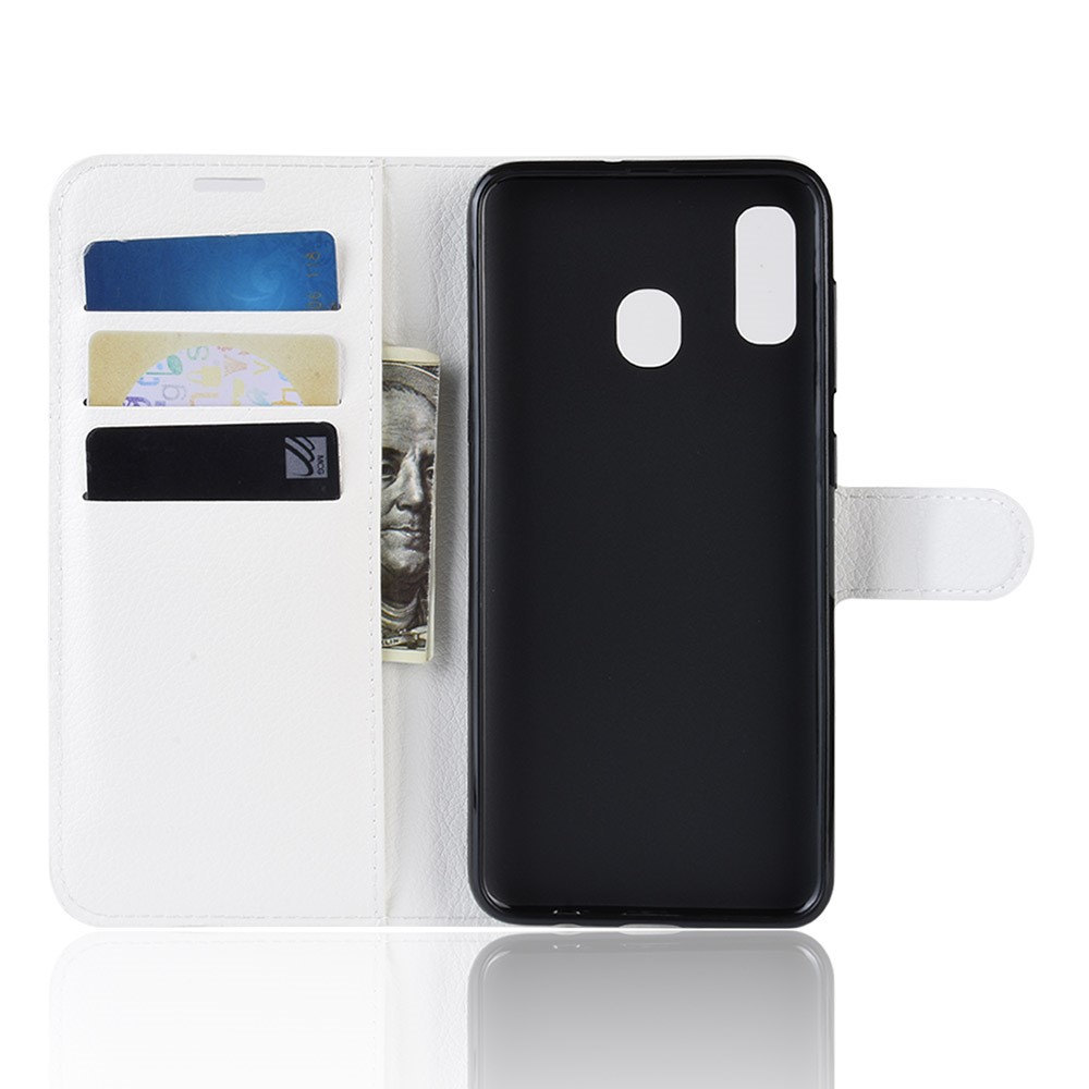 Shell Da Tampa Do Telefone Do Couro Do Plutônio Da Pele Do Lichi Com Os 3 Entalhes De Cartão Para A Galáxia A40 De Samsung - Branco-3