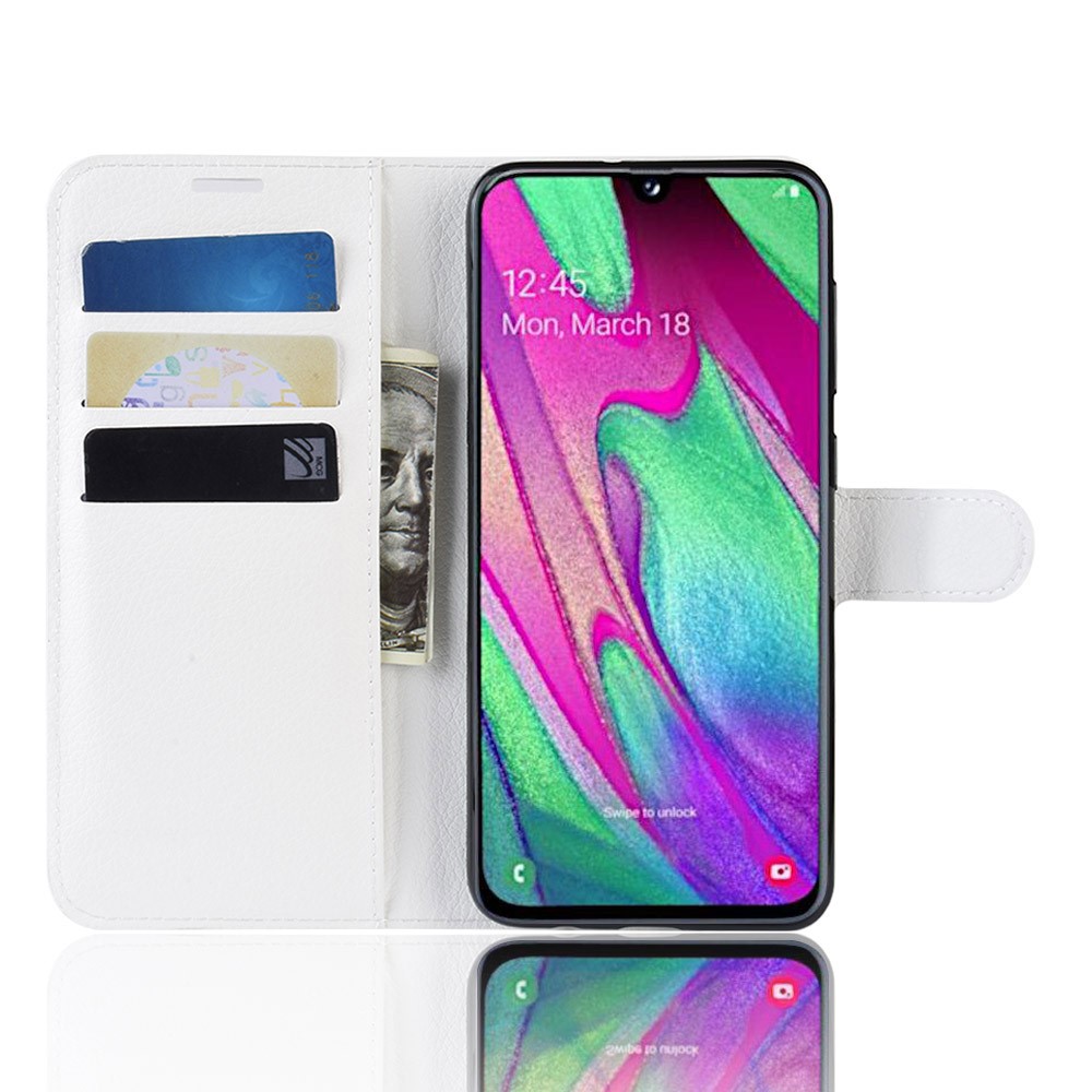 Shell Da Tampa Do Telefone Do Couro Do Plutônio Da Pele Do Lichi Com Os 3 Entalhes De Cartão Para A Galáxia A40 De Samsung - Branco-4