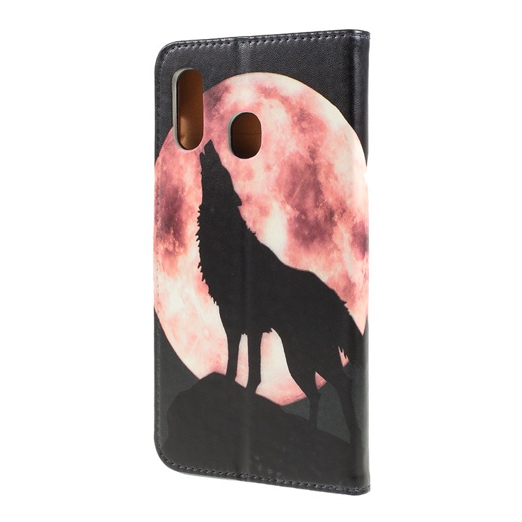 Pattern Printing Leather Wallet Stand Case for Samsung Galaxy A30 / A20 - Wolf Howling at the Moon-5