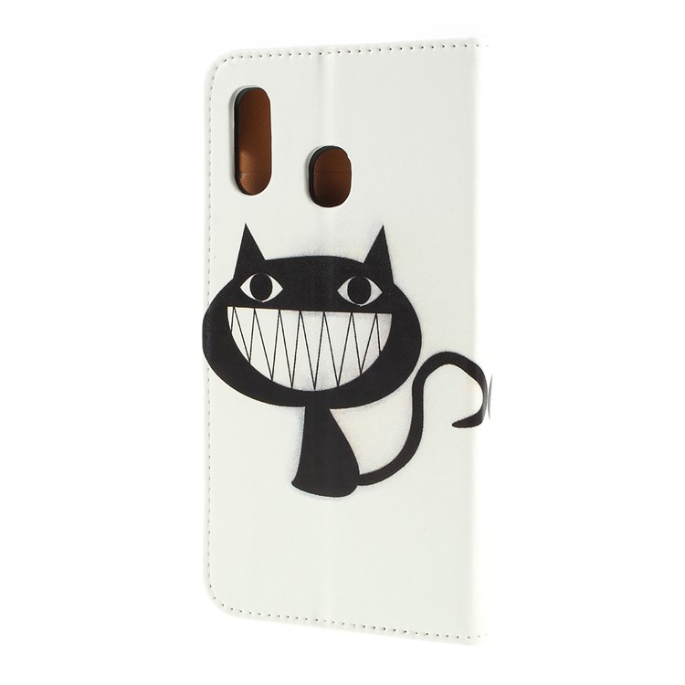 Pattern Printing Leather Wallet Stand Case for Samsung Galaxy A30 / A20 - Black Cat-5